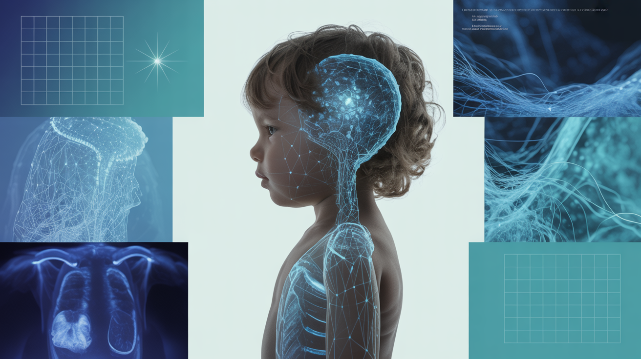 Conceptual visualization of pediatric medical imaging and AI neural networks